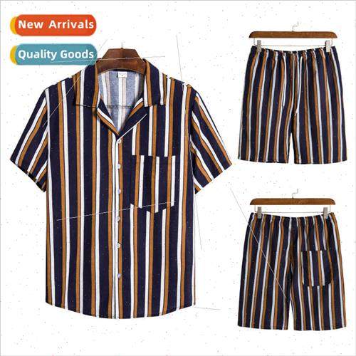 2022 Youth Fashion Hundreds Cotton nen Striped Cuban Collar