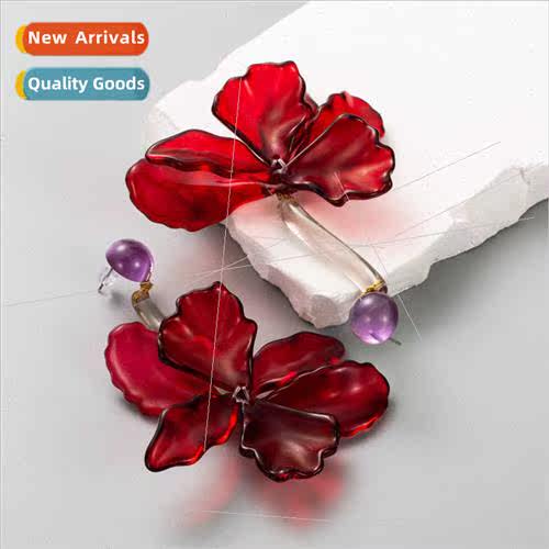 Europe fashion earrings long resin flower earrings fresh sim