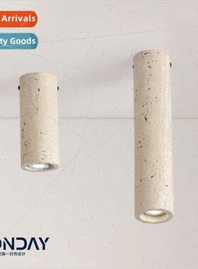 Japanese wabi-sabi yellow travertine cylinder ceiling light