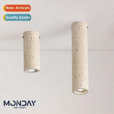 Japanese wabi-sabi yellow travertine cylinder ceiling light