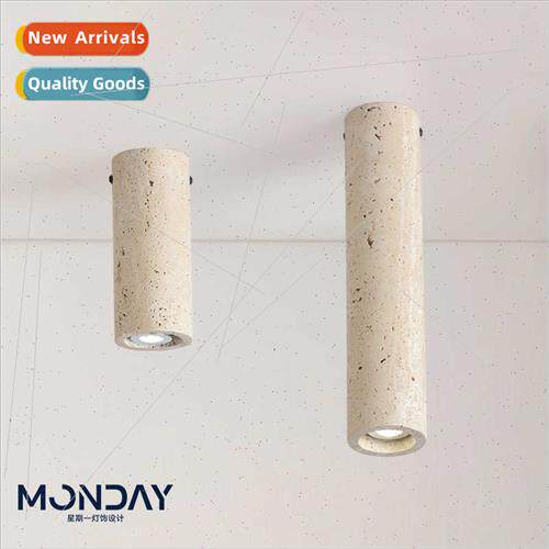 Japanese wabi-sabi yellow travertine cylinder ceiling light