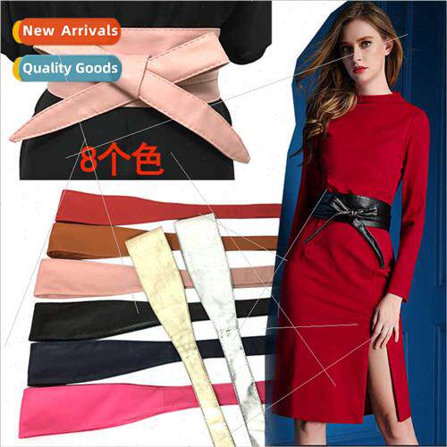 Japan Korea Bow tie Ms. waist seal black wide belt dress fur
