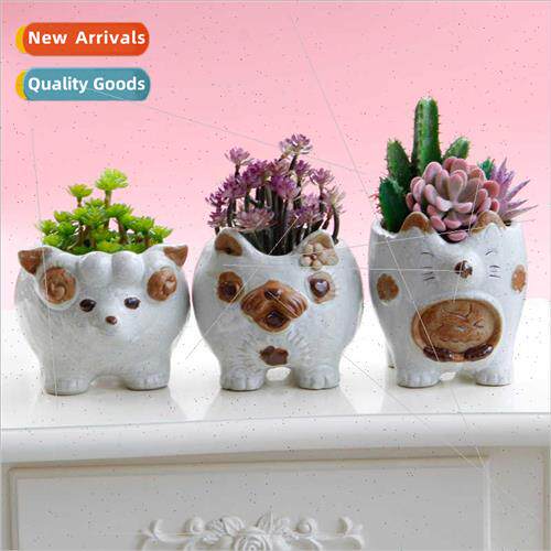 Retro Creative Cute Animal Dog Fox Sheep Ceramic Succulent P