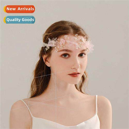 Korea new bridal headdress pink aesthetic wild flowers headb