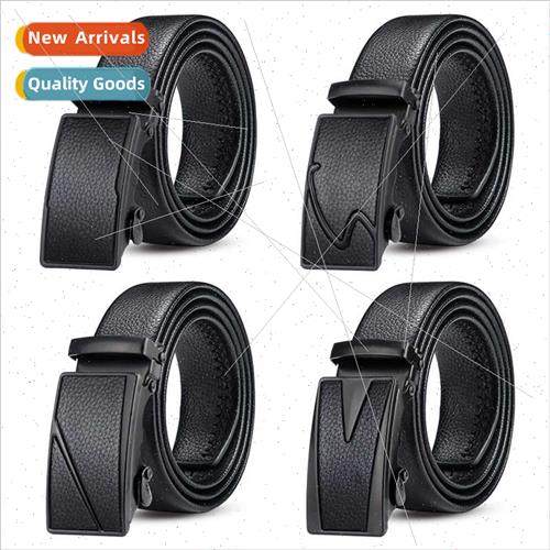 New automatic buckle men belt black lchi grain scratch-resis