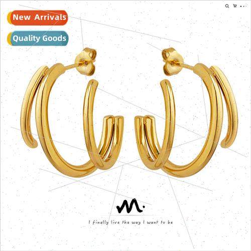 Europe ins minimalist fashion multi-layer C-shaped earrings