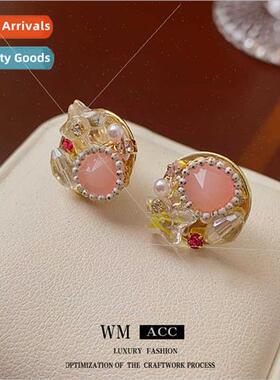 lver needle star pearl crystal earrings Elegant small hundre