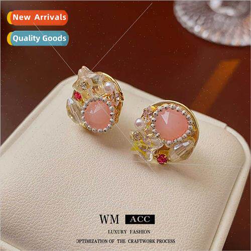 lver needle star pearl crystal earrings Elegant small hundre