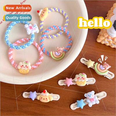 Cartoon colorful braided hair rope hair clip ins girl heart