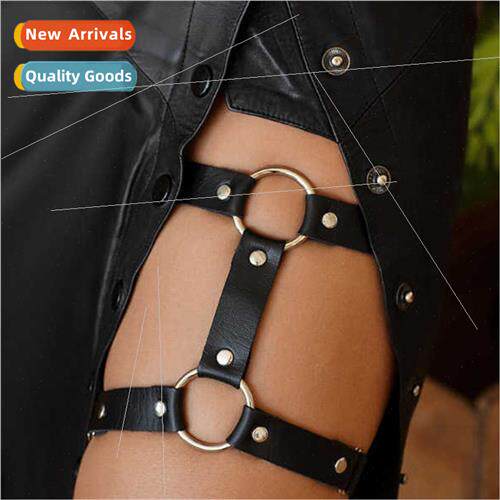 Punk Tough Girl Leather Circle Leg Loop Set Sexy Double Stra