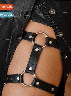 Punk Tough Girl Leather Circle Leg Loop Set Sexy Double Stra