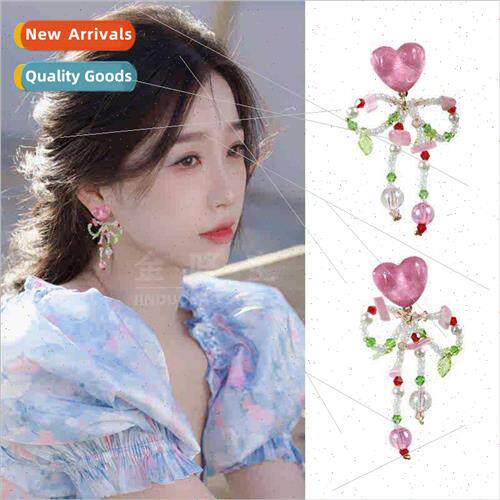 Love beaded earrings dopamine colorful bow earrings earrings