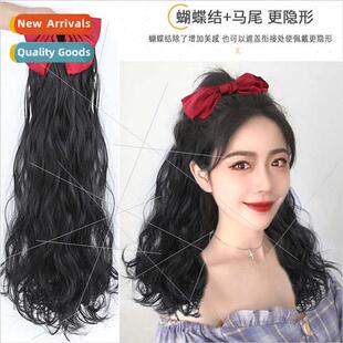 Ponytail Wig Bow Tie Long Curly Hair Fake Ponytail Big Wave