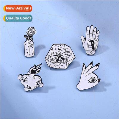 New black whe rose alloy brooch creative simplicy OK gesture