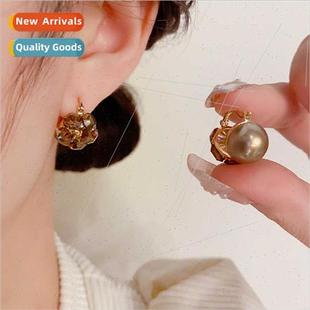 pearl double sided Vintage buckle zirconia earrings curry