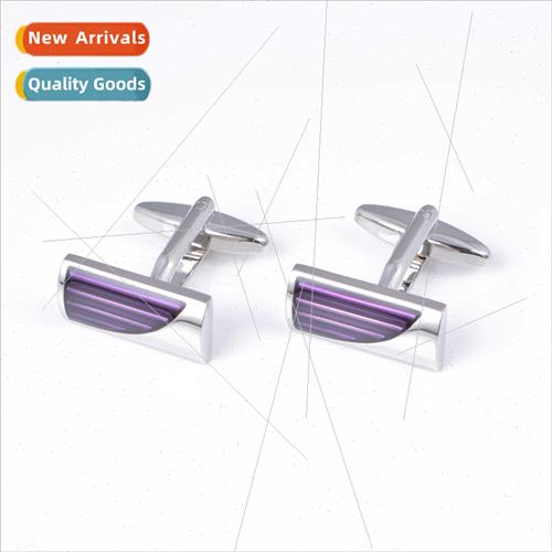 Cufflinks Rectangular Curved Purple Enamel Cufflinks Elegant