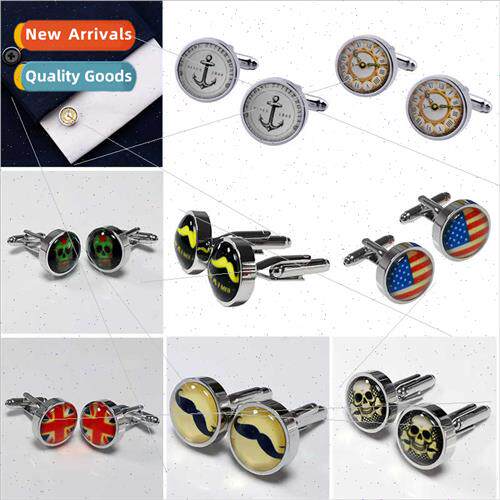 Anchor Beard Skull Flag Watch Printed French Cufflinks Shirt