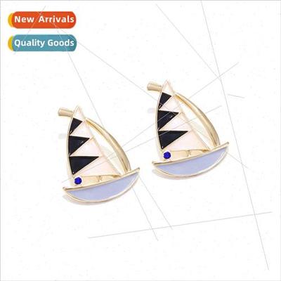 fashion creative alloy oil drop sailboat earrings female per