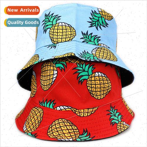 New double-sided pineapple fisherman hat Korean  nd fru basi