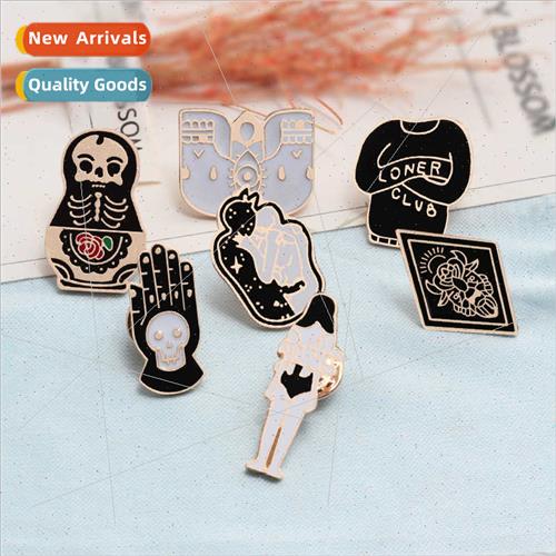 Fun Alternative Black Totem Corsage Skull Pin Alloy Oil Drip