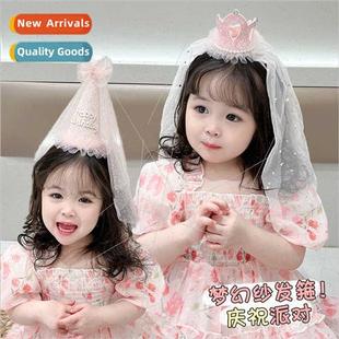 dress crown headdress Girls hair princess birthday band veil