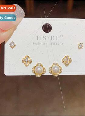 s925 silver pin retro fashion pearl earrings combination hun