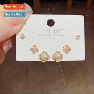 retro fashion pearl s925 combination pin earrings hun silver