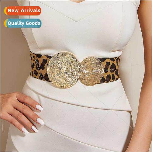 ze round card Europe leopard print elastic waist belt women