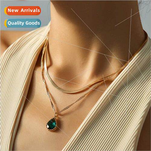 Love Emerald Gemstone Necklace Summer Beach Double Layer Col