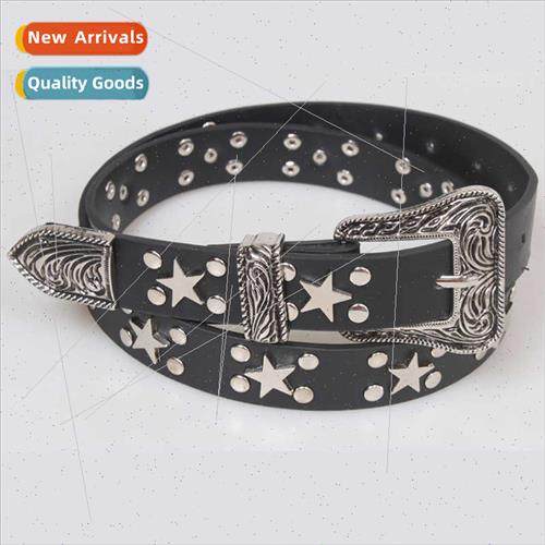Punk pentagram women fashion versatile belt rivets texture b