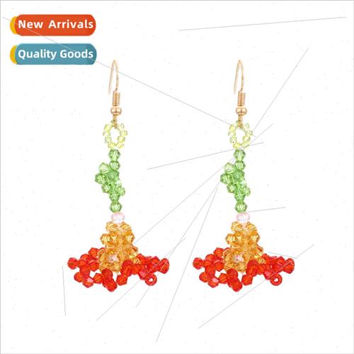 Korean fresh rustic handmade beaded colorful flower earrings