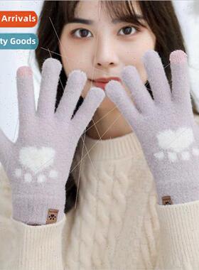 Touch screen gloves female winter cute cat paw cartoon Korea