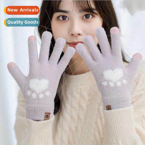 Touch screen gloves female winter cute cat paw cartoon Korea