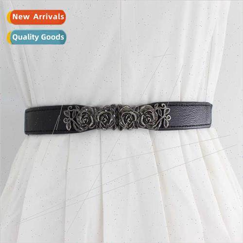 Vintage rose to buckle elastic waist belt women dress sweate