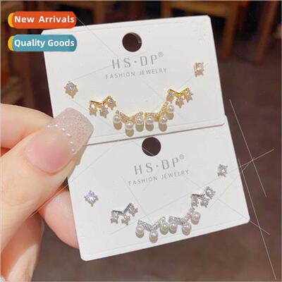s925 silver needle exquise pearl zirconia earrings combinati