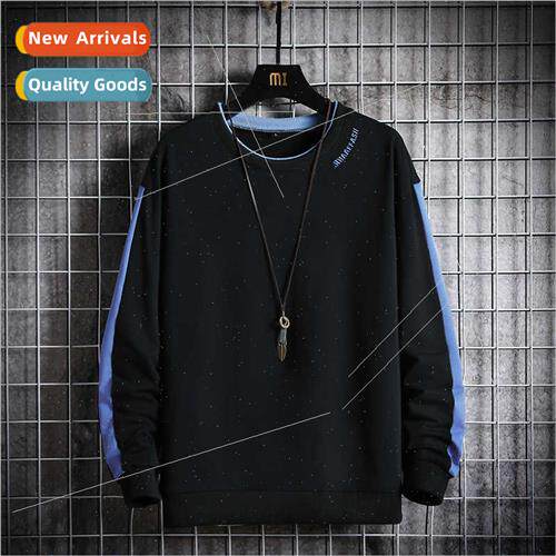 Fashion round neck sweater men nd color blocking top loose h