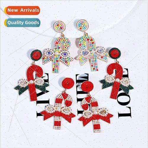 new Christmas earrings personalized cute walking stick candy