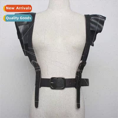 2019 ghtclub Stage Permance Punk Double Shoulder Ruffled PU