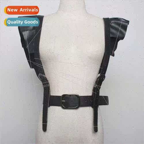 2019 ghtclub Stage Permance Punk Double Shoulder Ruffled PU