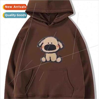 HK flavor retro coffee color cartoon puppy hooded sweater fe