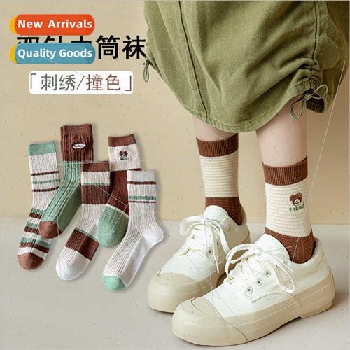 Mid-calf socks women autumn winter new color collision embro