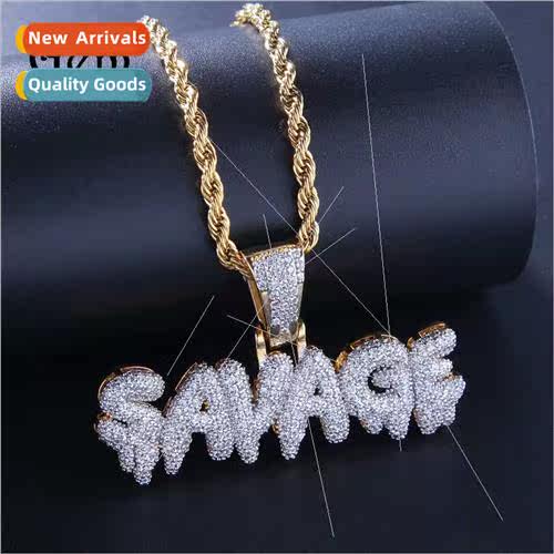 Hip Hop SAVAGE Necklace Micro Zirconia Rap Hipster Accessori