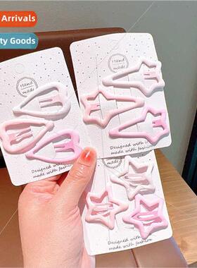 Cute pink stars children hair clips female side ehead broken