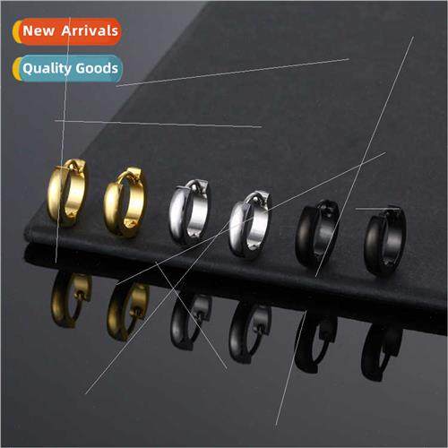 Korea 3*9 curved tanium steel round earrings stainless steel