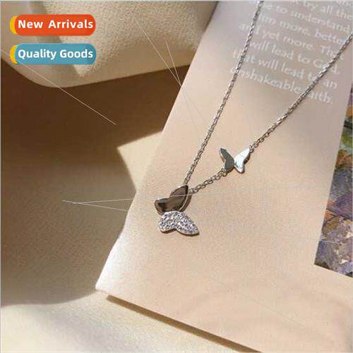 Europe butterfly glter diamond double layer necklace new nic