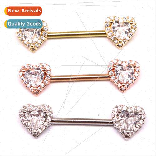 pple ring stainless steel diamonds peach heart straight rod