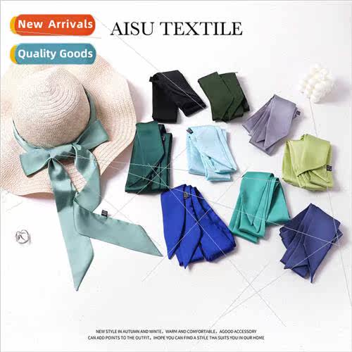 Solid color whe tender long strip small silk scarf women thi