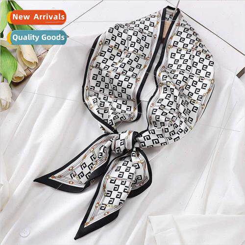 Spring summer new geometric silk scarf collar long retro tem