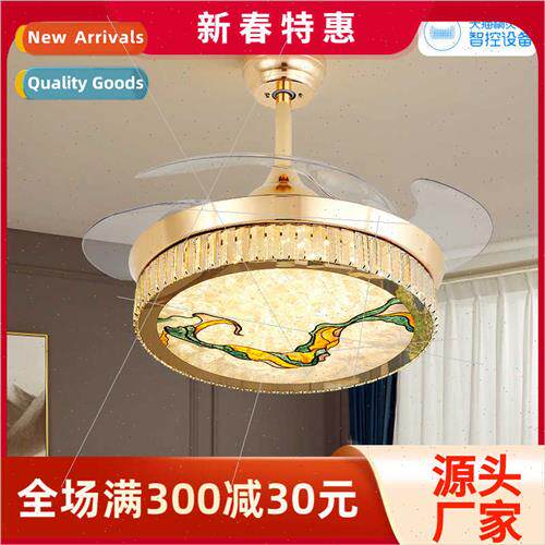 Enamel color crystal fan light invisible Chinese living room