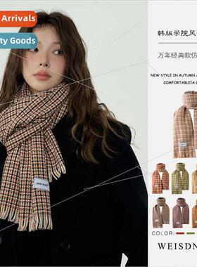 Plaid scarf faux cashmere tassel winter plaid ins atmosphere
